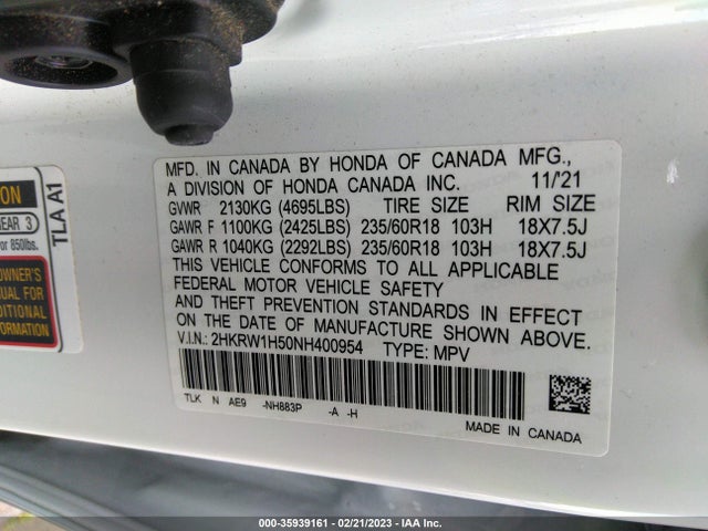 Honda CR-V EX 2022 2HKRW1H50NH400954 Image 11