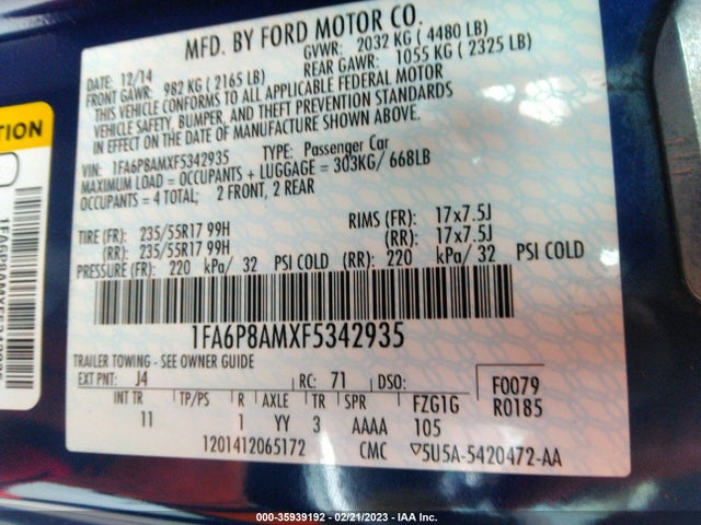 2015 Ford Fastback, VIN: 1FA6P8AMXF5342935