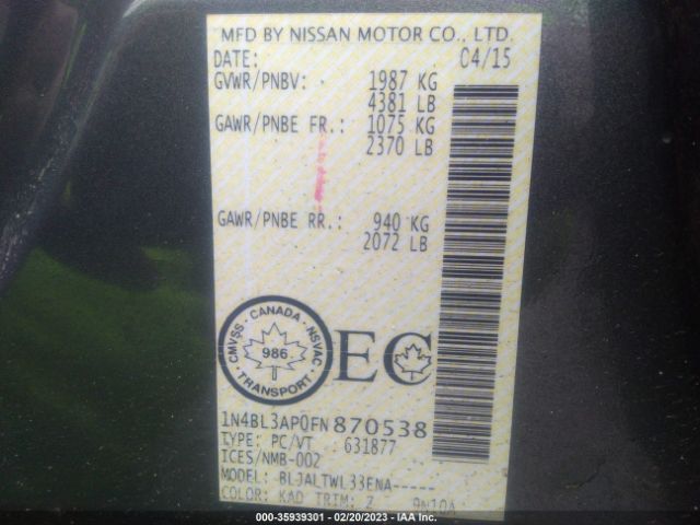 1N4BL3AP0FN870538 Nissan ALTIMA 3.5