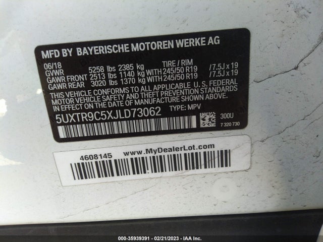 2018 BMW X3, VIN: 5UXTR9C5XJLD73062