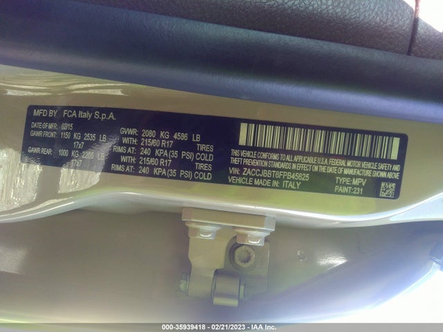 Jeep Renegade Latitude 2015 ZACCJBBT6FPB45625 Image 10