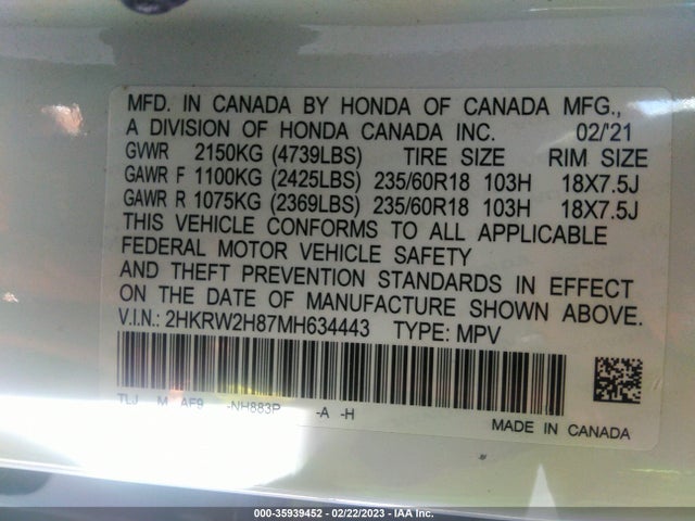 Honda Cr-v Ex-l 2021 2HKRW2H87MH634443 Image 10