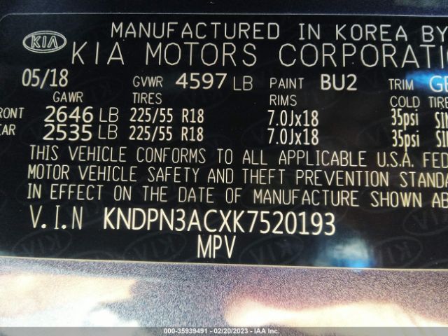 KNDPN3ACXK7520193 KIA Sportage Ex