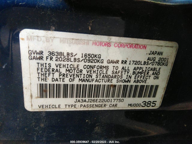 JA3AJ26E22U017750 Mitsubishi LANCER ES