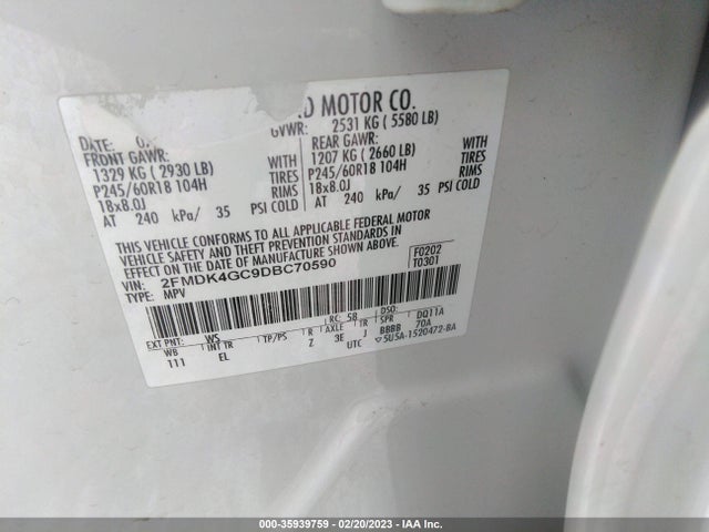 2013 FORD EDGE SE VIN: 2FMDK4GC9DBC70590