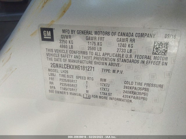 Chevrolet EQUINOX LT 2017 2GNALCEKXH6181271 Image 9