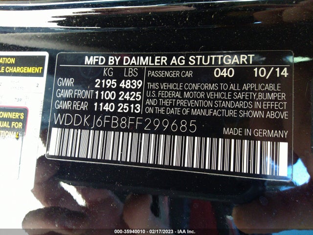 2015 Mercedes-Benz E-Class, VIN: WDDKJ6FB8FF299685