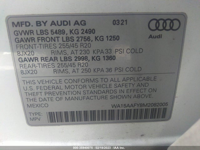 2021 Audi Q5, VIN: WA15AAFY8M2082005