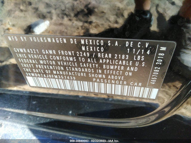 3VWD07AJ0FM357439 Volkswagen Jetta Sedan 1.8t Se W/connectivity