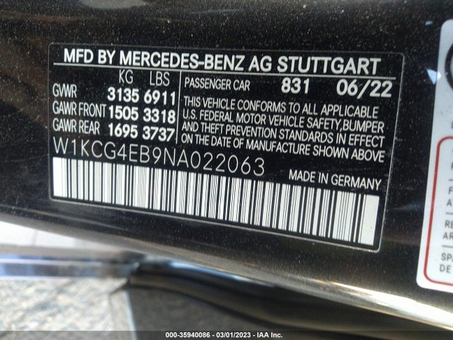 2022 Mercedes-Benz EQS, VIN: W1KCG4EB9NA022063