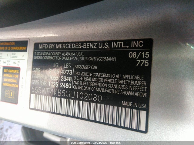 2016 Mercedes-Benz C-Class, VIN: 55SWF4KB5GU102080