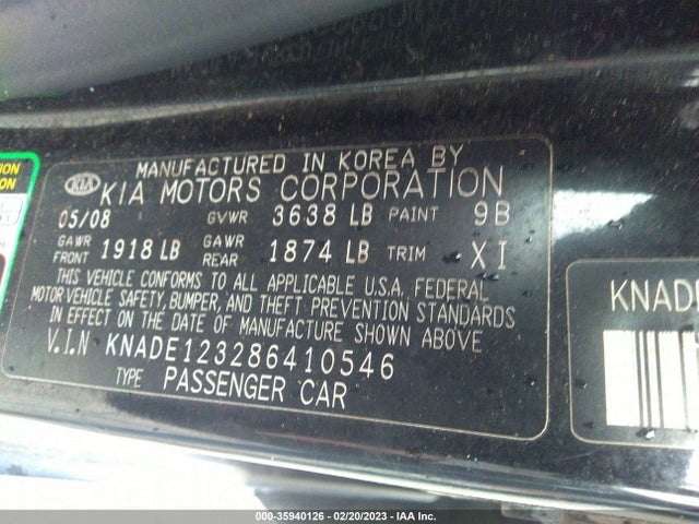 2008 KIA RIO LX VIN: KNADE123286410546