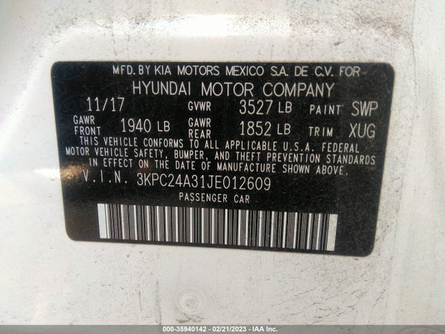 Hyundai ACCENT SE 2018 3KPC24A31JE012609 Image 10