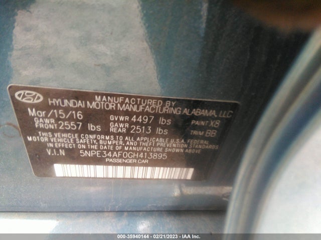 2016 HYUNDAI SONATA 2.4L LIMITED VIN: 5NPE34AF0GH413895