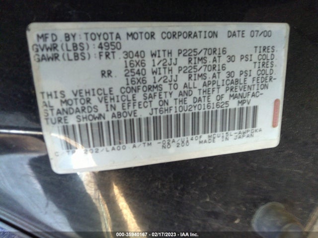 JT6HF10U2Y0161625 Lexus RX 300