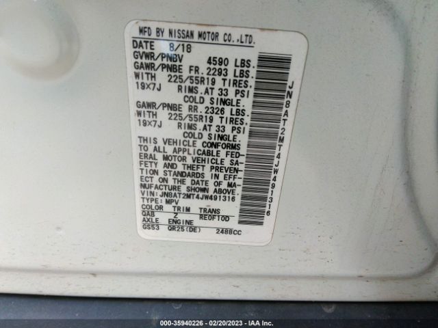 JN8AT2MT4JW491316 Nissan Rogue Sl