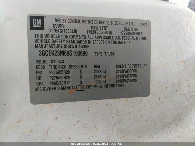 2009 CHEVROLET SILVERADO 1500 LT VIN: 3GCEK23M69G195699