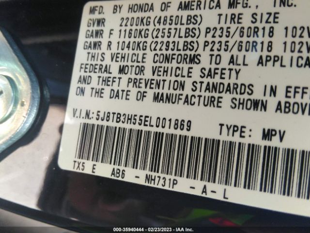 5J8TB3H55EL001869 Acura Rdx Tech Pkg