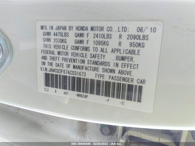 2010 ACURA TSX VIN: JH4CU2F67AC031673