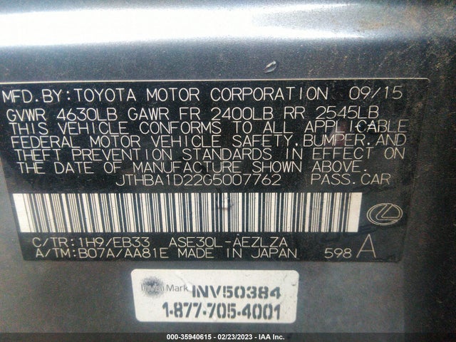 2016 LEXUS IS 200T VIN: JTHBA1D22G5007762