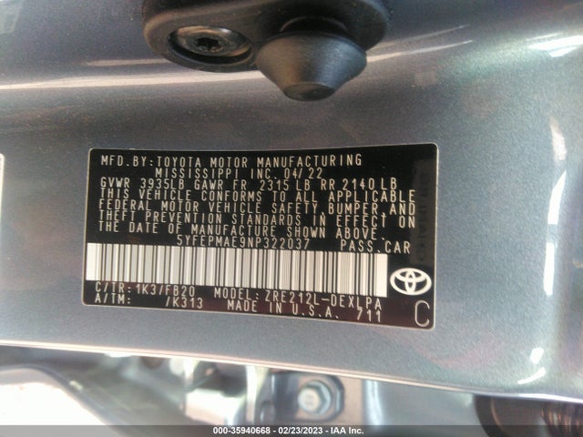 Toyota COROLLA LE 2022 5YFEPMAE9NP322037 Image 9