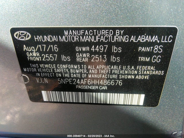 Hyundai Sonata 2.4l 2017 5NPE24AF6HH486676 Image 10