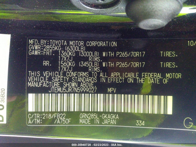 2022 Toyota 4Runner, VIN: JTEMU5JR7N5999027