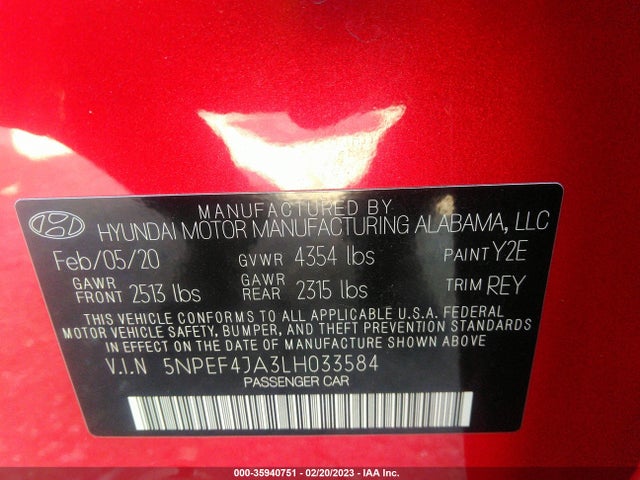 Hyundai SONATA SEL 2020 5NPEF4JA3LH033584 Image 11