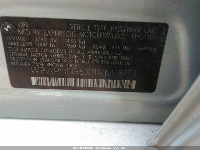 BMW 3 Series 328i 2011 WBAPH5G5XBNM78273 Image 9