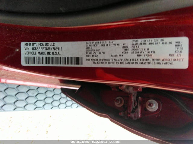 RAM 1500 Laramie 2021 1C6SRFRT8MN785916 Image 9
