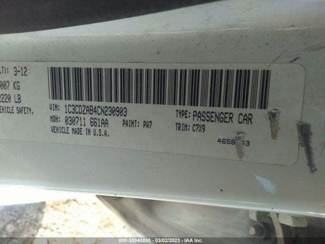 Dodge AVENGER SE 2012 1C3CDZAB4CN230903 Image 9