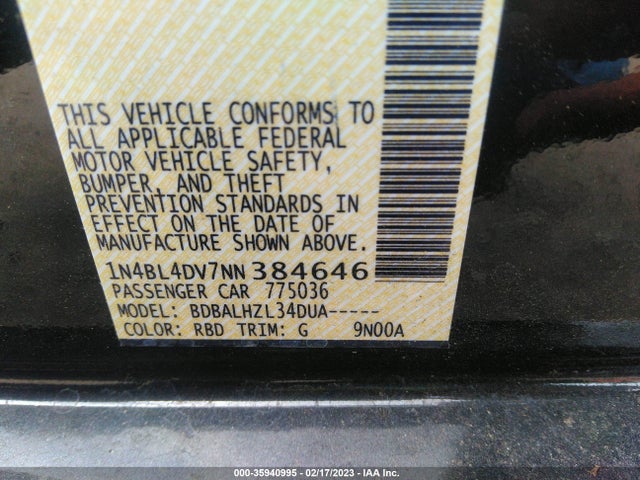 2022 Nissan Altima, VIN: 1N4BL4DV7NN384646