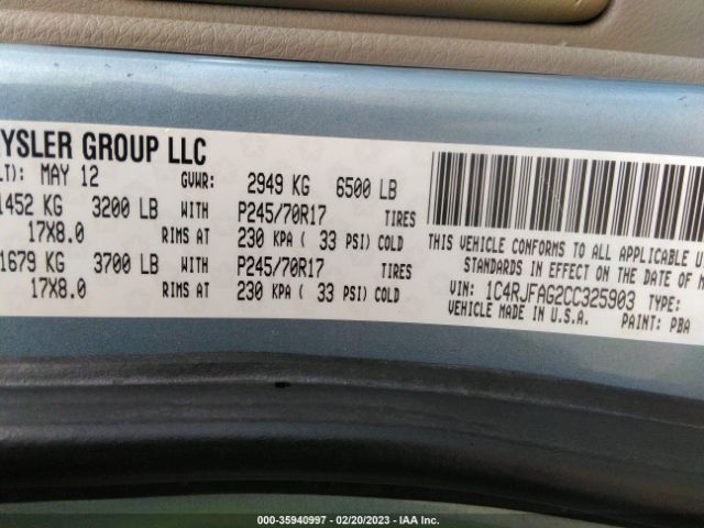 1C4RJFAG2CC325903 Jeep Grand Cherokee Laredo