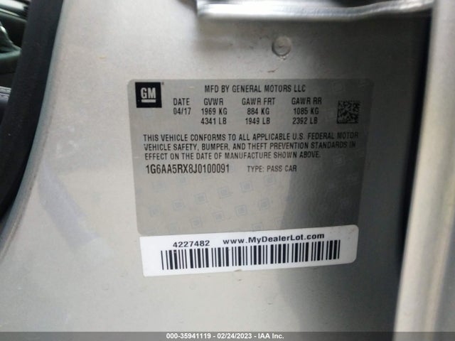 35941119 :رقم المزاد ، 1G6AA5RX8J0100091 vin ، 2018 Cadillac Ats Sedan Rwd مزاد بيع