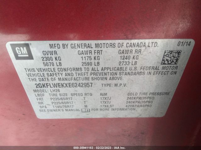 2GKFLWEKXE6242957 GMC Terrain Sle