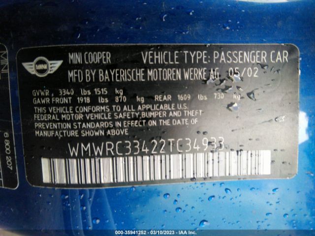WMWRC33422TC34933 Mini COOPER HARDTOP