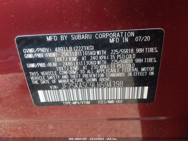 JF2SKASC9LH594398 Subaru Forester Limited