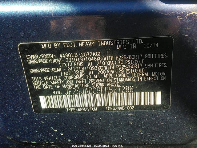 2015 Subaru Forester, VIN: JF2SJADC9FH527286