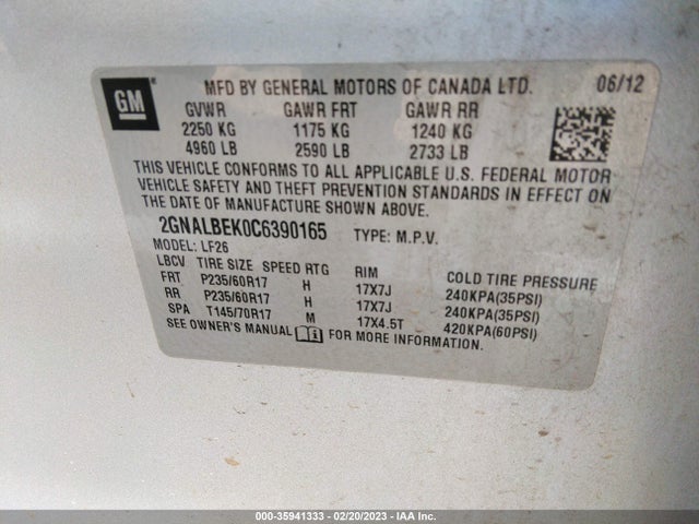 Chevrolet EQUINOX LS 2012 2GNALBEK0C6390165 Image 9