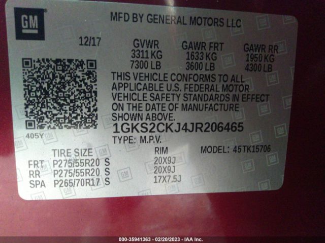 1GKS2CKJ4JR206465 GMC YUKON DENALI