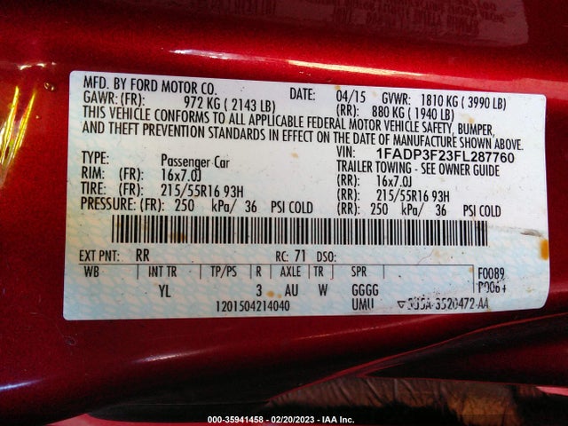 Ford FOCUS SE 2015 1FADP3F23FL287760 Image 10