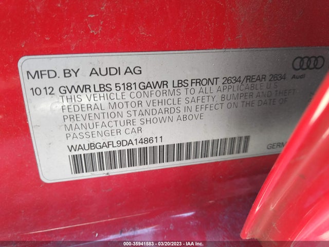 WAUBGAFL9DA148611 Audi S4 Premium Plus