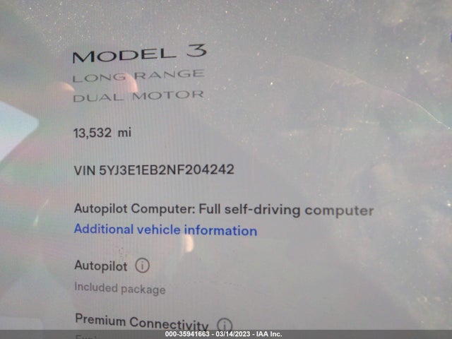 Tesla Model 3 Long Range 2022 5YJ3E1EB2NF204242 Image 7