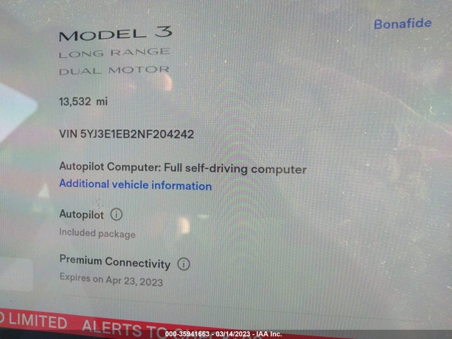 Tesla Model 3 Long Range 2022 5YJ3E1EB2NF204242 Image 9