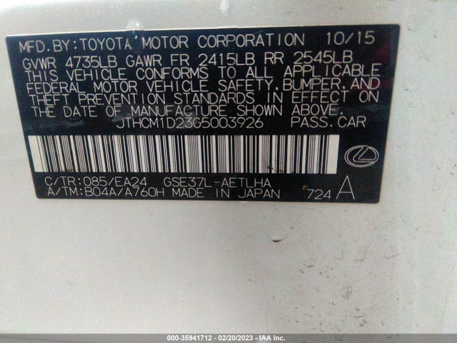 2016 Lexus IS, VIN: JTHCM1D23G5003926