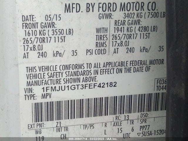 2015 Ford Expedition, VIN: 1FMJU1GT3FEF42182