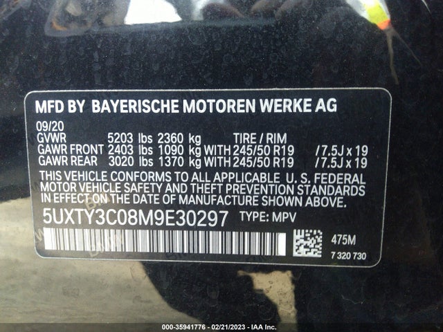 BMW X3 Sdrive30i 2021 5UXTY3C08M9E30297 Image 9