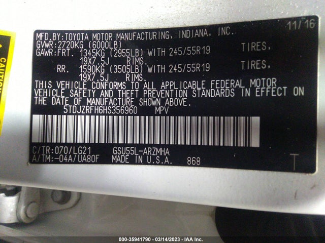 Toyota Highlander Xle/se 2017 5TDJZRFH6HS356960 Image 9