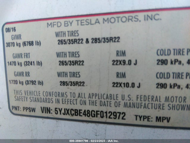 5YJXCBE48GF012972 Tesla Model X P90d/75d/p100d