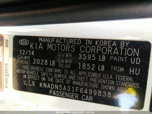 KNADN5A31F6499838 KIA RIO EX